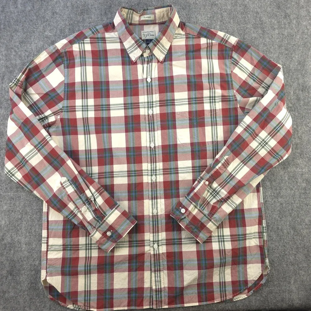 J Crew Shirt Large Classic Long Sleeve Button Down Red Blue Green Plaid